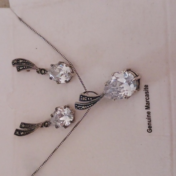 Genuine Marcasite Earring and Pendant Set - Picture 1 of 5